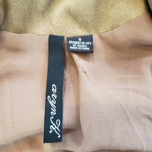 Aryn K Blazer Women S Tan & Cream Microfiber Waterfall Front Jacket Color Block - Picture 5 of 7